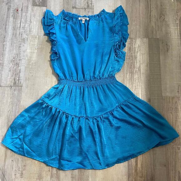 Steve Madden Prairie Dreams Satin Dress Size Medium Aruba Blue - Picture 9 of 12